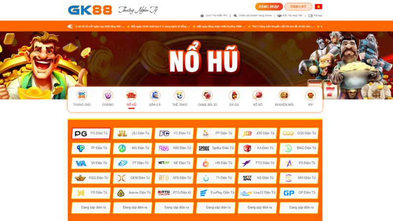 GK88 hợp tác với hơn 30+ NPH slot game đỉnh cao, đặc sắc 